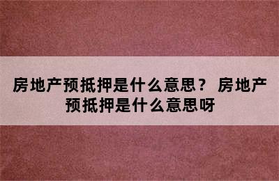 房地产预抵押是什么意思？ 房地产预抵押是什么意思呀